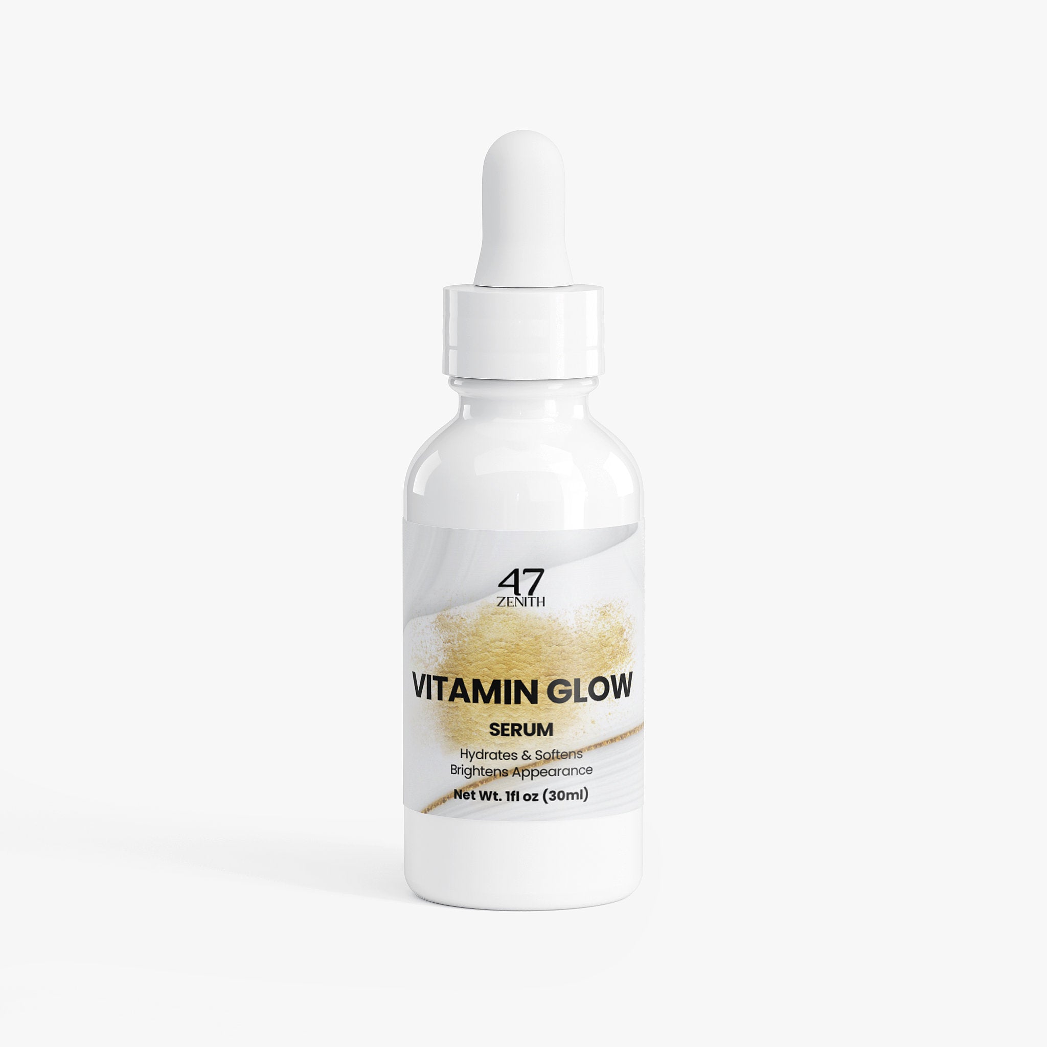 Vitamin Glow serum bottle with dropper on a white background