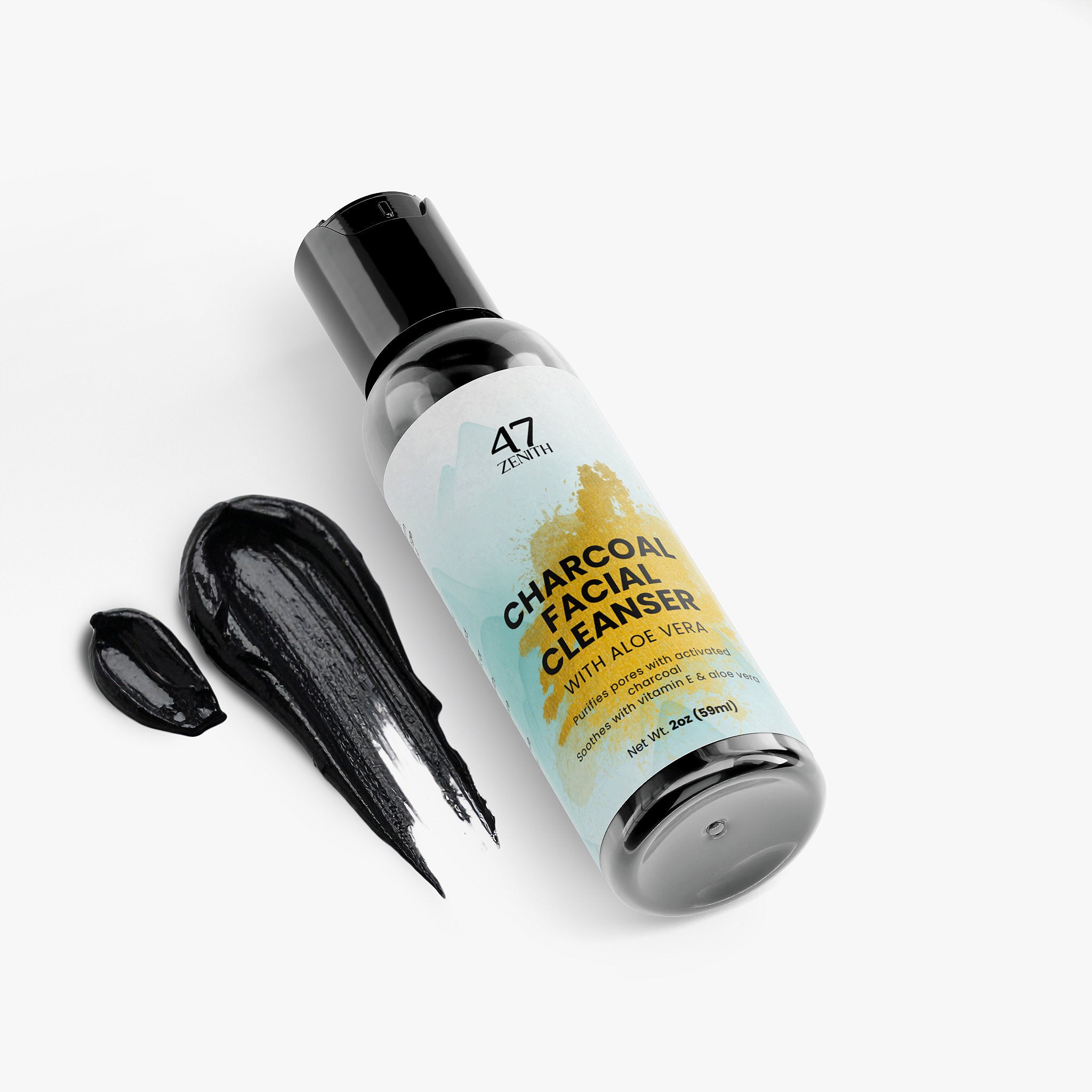 Bottle of A7 Zen Charcoal Facial Cleanser with Aloe Vera on a white background