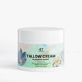 Tallow cream jar with floral design on a white background
