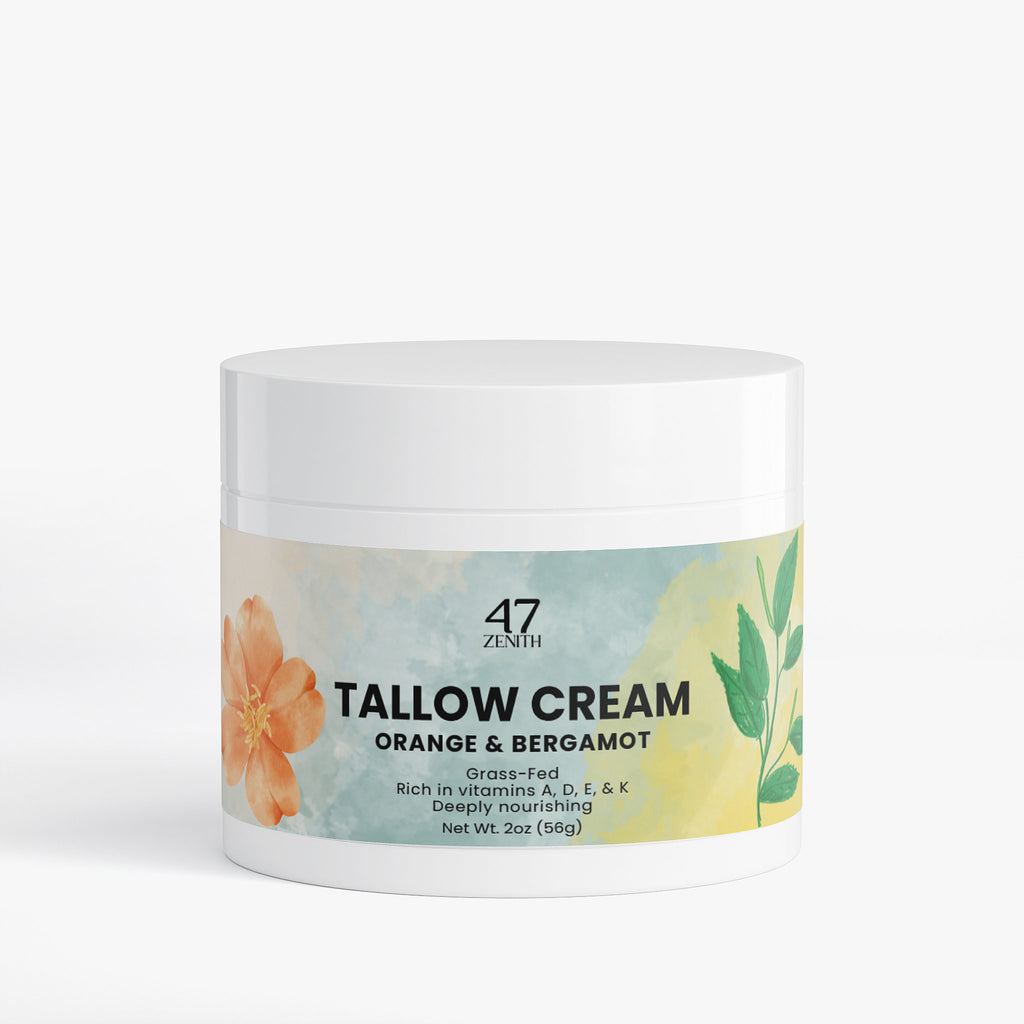 Jar of 47 Zenith Tallow Cream with floral design on label