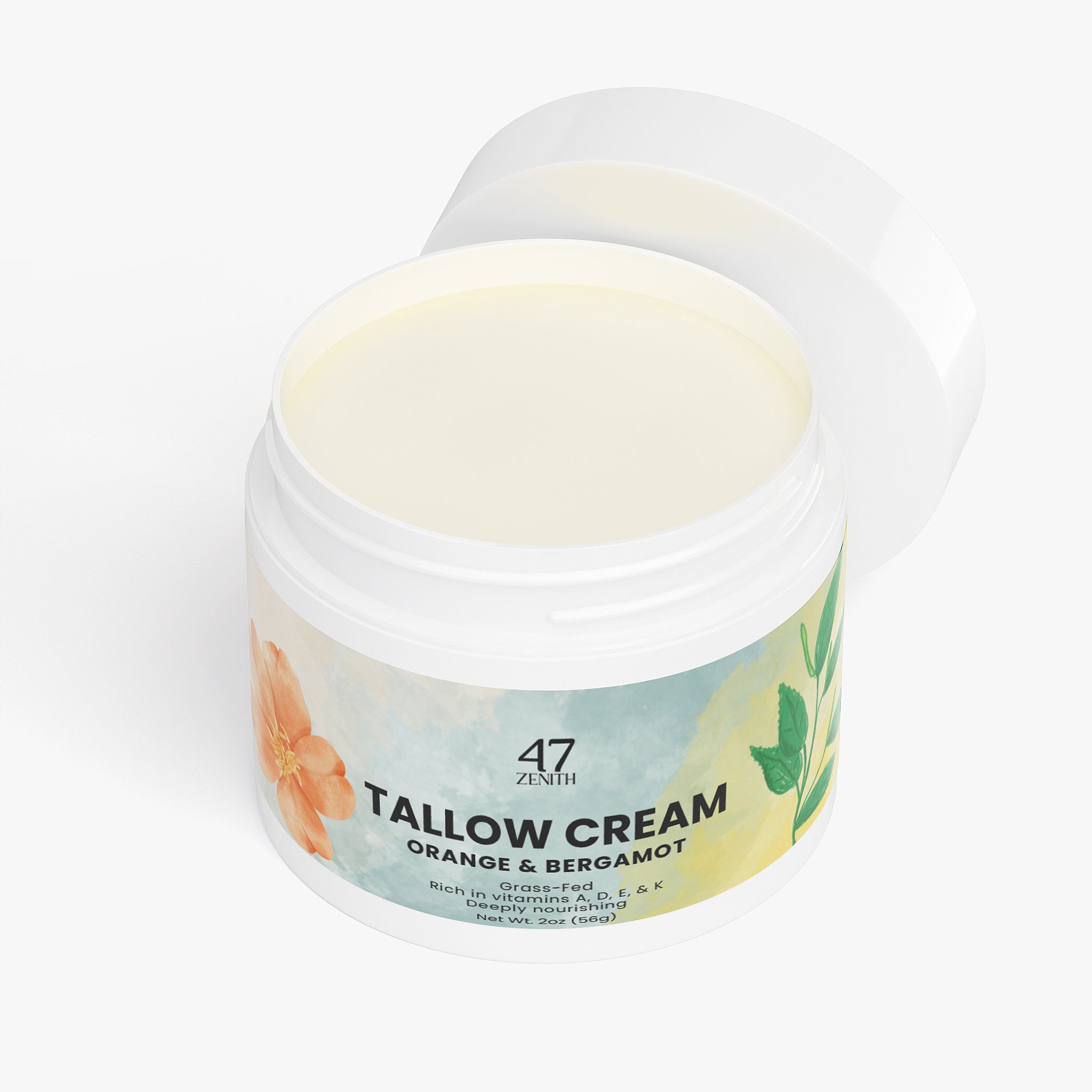 Jar of tallow cream with a visible brand label on a white background